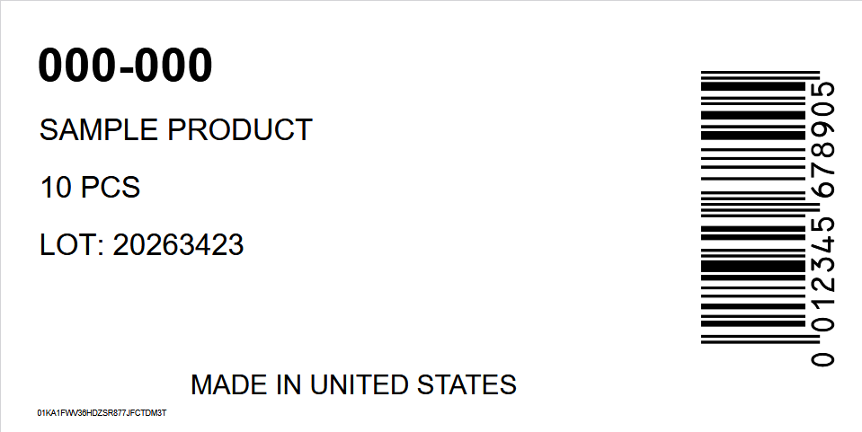 Example of a professional product label generated by label.sync